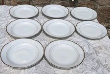 8 Speiseteller/ Suppenteller Kahla Rand gold / silber glänzend - 23,5 x 3,5 cm