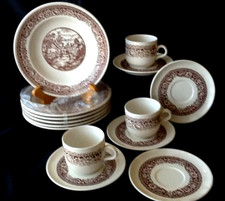 Ceramica Italy Keramik braun Landschaft Suppenteller + Tassen + 14 Teile NEUWARE