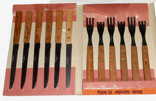 12-tlg STEAK-GARNITUR BESTECK MESSER + GABEL HOLZGRIFF GRILLEN CAMPING JAPAN Neu