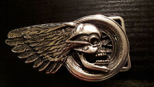 totenkopf + flügel gürtelschnalle buckle schließe hells angels f wechsel gürtel