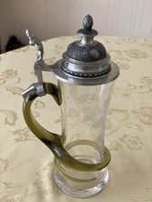 Freiherr von Poschinger Bierglas mundgeblasen mit Zinndeckel 