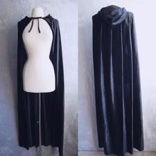 Long Black Hooded Velvet Cape