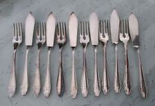 12 Teile Messer, Gabel Fischbesteck Monogram C.J.  Silber Auflage Fischmesser 