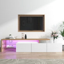 TV Schrank Lowboard mit LED Leuchten Glasböden Hochglanz Fernsehschrank Weiß