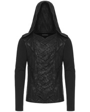 Punk Rave Herren Apocalyptic Gothic Broken Knit Patchwork Kapuzen Top Hoodie Schwarz
