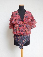 Rot blau bunter Blumen Rüschen Blusen Body von Zara, Gr. L (NEU)