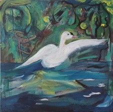 Schwan.Acrylbild auf Leinwand auf 1  Keilrahmen,handgemaltees Original,50x50cm