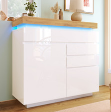 Hochglanz Hochschrank Sideboard Kommode mit LED Beleuchtung 3 Schubladen 2 Türen