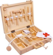 Arztkoffer natur, Doktorkoffer aus Holz, Spielzeug für Kinder, Holzspielzeug