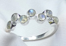 Mondstein Ring 925 Silber 7 Edelstein Cabochons - Blauschimmer - mod. Design *