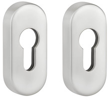 Edelstahl Rosette Rosetten-Paar PZ Abdeckung oval Zylinder Blende schmal silber