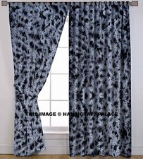 Indische Handarbeit Batik Färbung Baumwolle Tab Top Grau Schwarz Vorhang Panel