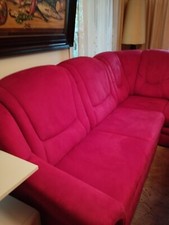 Gut Erhaltene Eckcouch Schlaffunktion/Fußteil/Hocker/Verlor Stoff/Rot