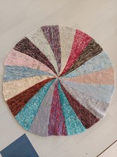 Woll Teppich Gestrickt ∅ ca.80 cm Bunt Handarbeit 