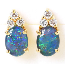 Aparte Ohrstecker 14 Karat 585 Gold Gelbgold Opal Triplette Kristallsteine 2,73g