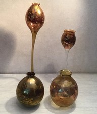 4 x Vase Glas Filigran Signiert Glaskunst Mundgeblasen Vintage Lauscha?