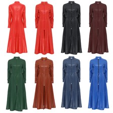 DE* Damen Trench Glänzend Mantel PVC Oberbekleidung Leder Clubwear Longline Club