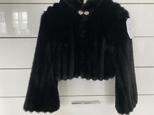 Bolero Jacke Jäckchen Fell Pelz Teddy Silvester Gr. 34 / 36 / XS S Schwarz