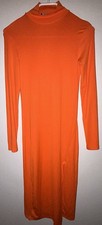 Langes Kleid Rollkragen Neon Orange Midi Kleid Mit Seiten Schlitz S Hochdehnbar