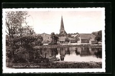 Petersdorf a. Fehmarn, Partie am See mit Blick auf die Kirche, Ansichtskarte 