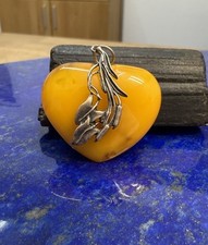 Antiker Bernstein Butterscotch Mit Silber 925er Herz Anhänger Amber Jugendstil