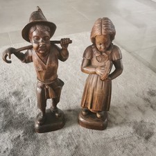 Geschnitzte Holzfiguren Paar Junge Mädchen Ouro Artesania Spanien  38 cm 36 cm