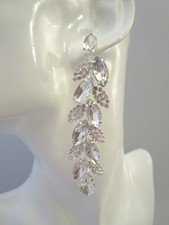 XL Strass Ohrringe Ohrstecker Ohrhänger Statement lang Silber Klar Bling o761