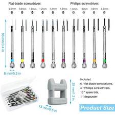 10 Piece Watchmaker Screwdriver Set With Demagnetizer , 0.6mm-2.0mm Precision
