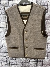 Wildfang Herren Weste M Beige Meliert mit Echt Leder Einfassung 