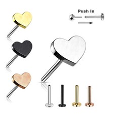 0,8mm Titan Stecksystem Labret Mini Herz Nasen Ohr Piercing Push in Pin Gold Sil