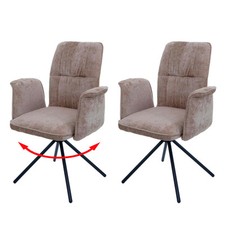 B-Ware 2er-Set Esszimmerstuhl MCW-N99, Armlehne, Chenille Öko-Tex hellbraun