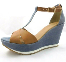 Sandale Keilsandale Plateau  Schuhe Damenschuhe Wedges jeansblau  /cognac 41 7,5