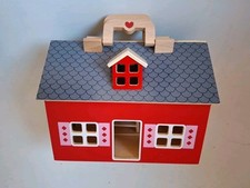 Holz-Puppenhaus  Wooden Dolls' House mit 2 Puppen und Einrichtung/ klappbar