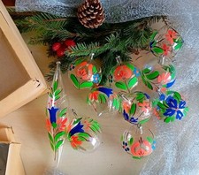 DDR Transparent Christbaum Schmuck Handbemalt Lauscha Kugel Tropfen Weihnachten