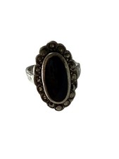 Antiker Silber Ring 925 Silber, Schwarzer Stein, Antiker Schmuck