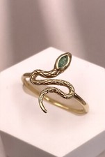 9 Karat 375 Gold Ring Smaragd Edelstein Grün Stein Schmuck Gelbgold Schlange 