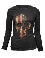 Damen Longsleeve T-shirt Totenkopf USA Rock Skull Grunge Vintage Neu SGG1015LS