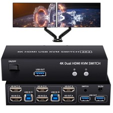 Dual Monitor HDMI KVM Switch 2X2 USB 3.0/2.0 4K 60Hz Extended Dispaly KVM Switch