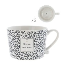 Tasse, Becher BLOOM weiß mit schwarzem Blumenmuster 300ml Bastion Collections
