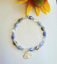 Sylvie's Handmade Kristall Armband  Blau Silber Charm  Dehnbar 20 cm/1321