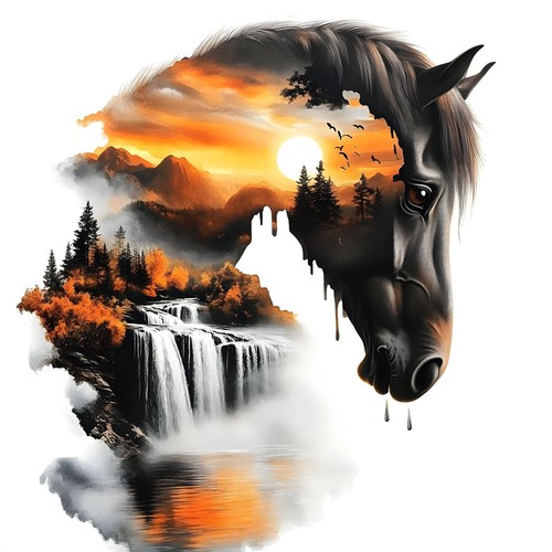 Deko bild pferd wasserfall - deko,