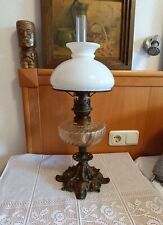 Antike Petroleumlampe 56 cm Bronze Barockfuß Milchglas um 1900 Rarität
