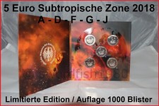 @ 5 x 5 Euro Münze Subtropische Zone 2018 A-D-F-G-J im Folder NUR 1000 Folder @