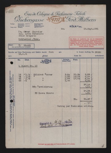 Köln rechnung 1931 ferd - kÖln,,
