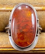 Hübscher alter 835er  Silber Ring mit  Bernstein von Fischland - Gr.:54