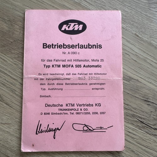 Betriebserlaubnis ktm mofa - ktm,