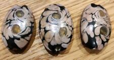 Hobbyauflösung 3 Große Lampwork Glas Perlen Oval Schwarz Mauve  ~ 21x10x31 mm B