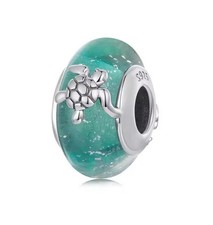 Charm Glasperle 925 Silber Murano Glas Ozean - Anhänger für Armband