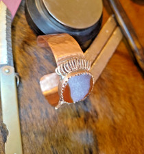 Massiv Kupfer Armreif Geschmiedet Achat Fassung Bronze Spirale | Kraft & Schutz