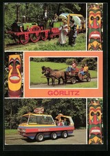AK Görlitz, Park der Thälmann-Pioniere, Oldtimer-Pioniereisenbahn, Ponygespann  